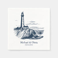 Trendy Custom Nautical Seaside Lighthouse Wedding