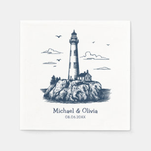Trendy Custom Nautical Seaside Lighthouse Wedding Napkin