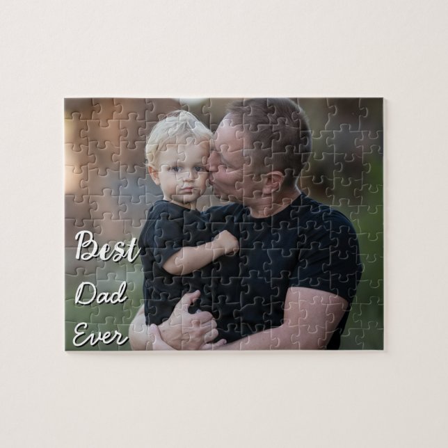 Trendy Custom Photo Father's Day Best Dad Ever  Jigsaw Puzzle (Horizontal)