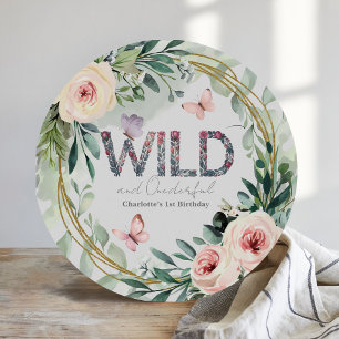 Trendy Custom Watercolor Wildflower 1st Birthday Paper Plate