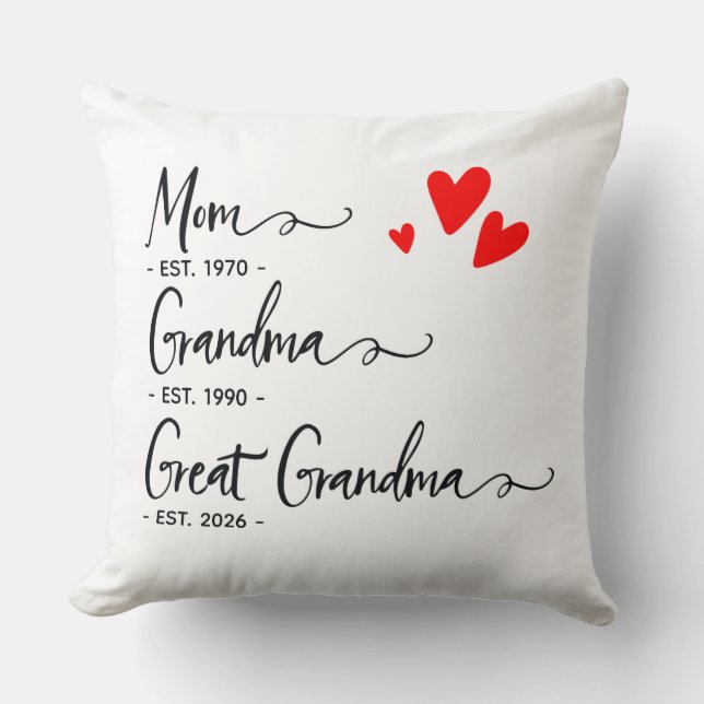 Trendy Custom Year Mom Grandma Great Grandma Throw Pillow (Front)
