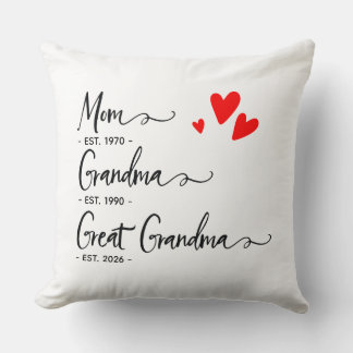 Trendy Custom Year Mom Grandma Great Grandma Throw Pillow