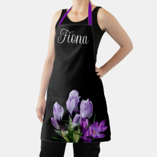 Trendy customizable name Linda purple flower boho  Apron