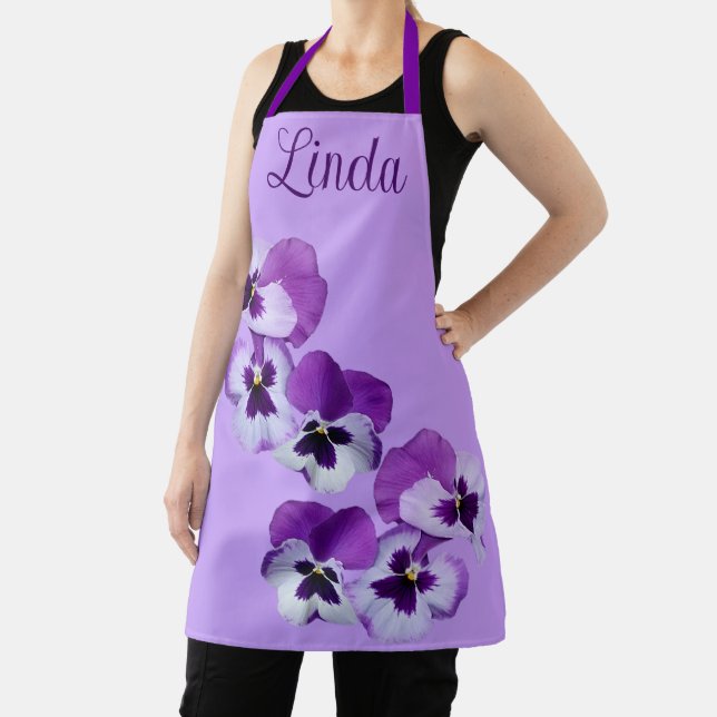 Trendy customizable name Linda purple flower boho  Apron (Insitu)