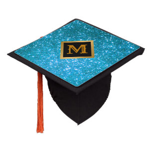 Trendy Customize Blue Glitter Graduation Cap Topper