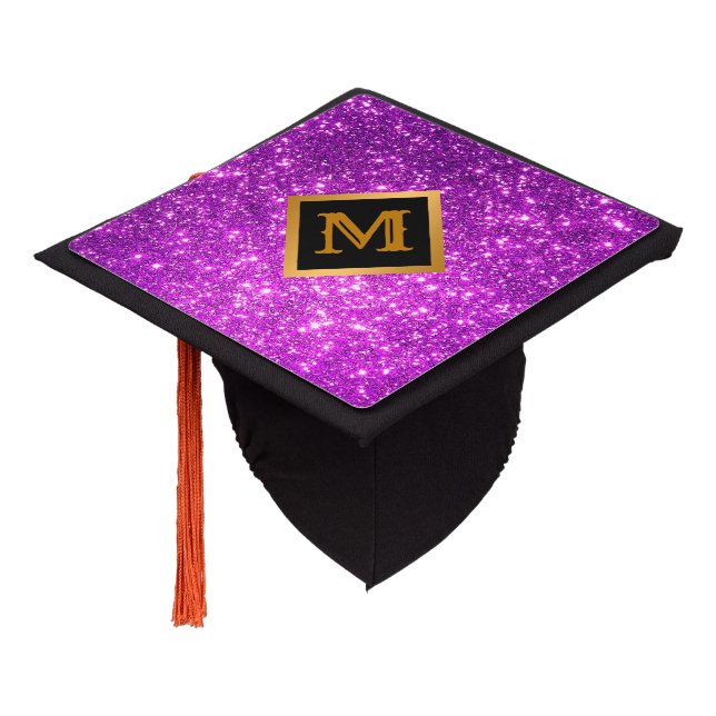 Trendy Customize Purple Glitter Graduation Cap Top (Angled)