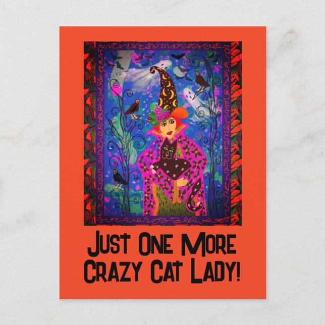 Trendy Customized Crazy Cat Lady Witch Halloween   Postcard (Front)
