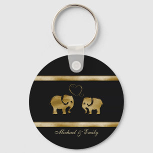 Trendy cute black /golden elephant in love keychain
