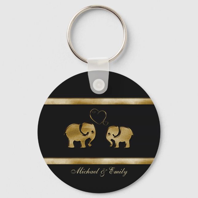 Trendy cute black /golden elephant in love keychain (Front)