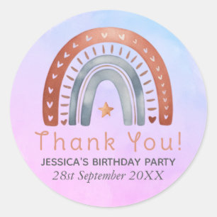 Trendy Cute Boho Watercolor Rainbow Kids Birthday Classic Round Sticker