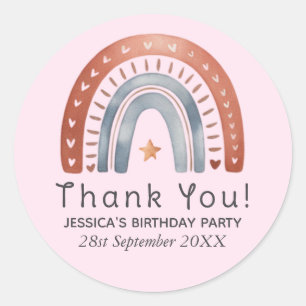Trendy Cute Boho Watercolor Rainbow Kids Birthday Classic Round Sticker