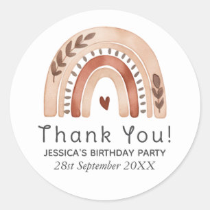 Trendy Cute Boho Watercolor Rainbow Kids Birthday Classic Round Sticker