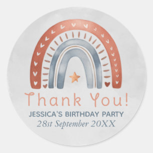 Trendy Cute Boho Watercolor Rainbow Kids Birthday Classic Round Sticker