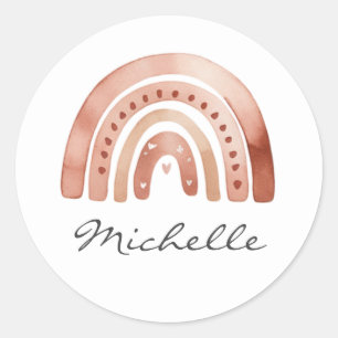 Trendy Cute Boho Watercolor Rainbow Personalized Classic Round Sticker