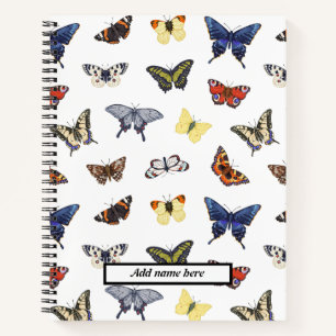 Trendy Cute Butterfly Pattern Customizable Name Notebook