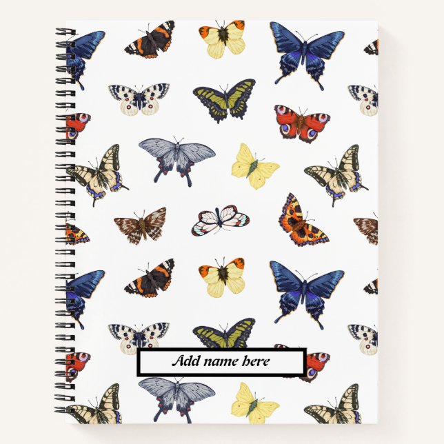 Trendy Cute Butterfly Pattern Customizable Name  Notebook (Front)