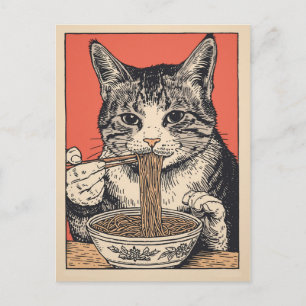 Trendy Cute Cat eating ramen Japanese  Postcard