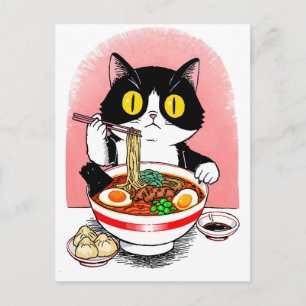 Trendy Cute Cat eating ramen Japanese  Postcard