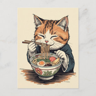 Trendy Cute Cat eating ramen Japanese  Postcard