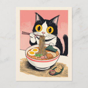 Trendy Cute Cat eating ramen Japanese  Postcard