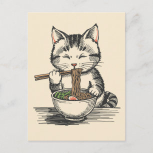 Trendy Cute Cat eating ramen Japanese  Postcard