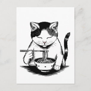 Trendy Cute Cat eating ramen Japanese  Postcard