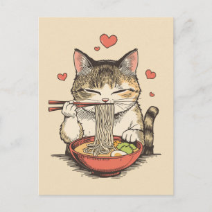 Trendy Cute Cat eating ramen Japanese  Postcard