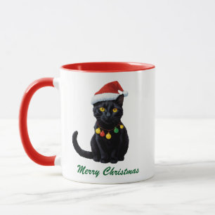 Trendy Cute Christmas Black Cat in Santa Hat       Mug