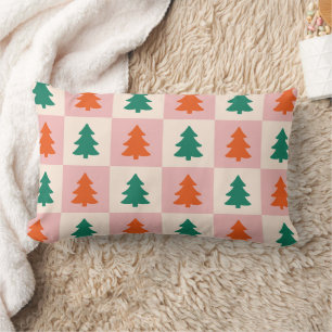 Trendy cute colourful retro Christmas trees patter Lumbar Pillow