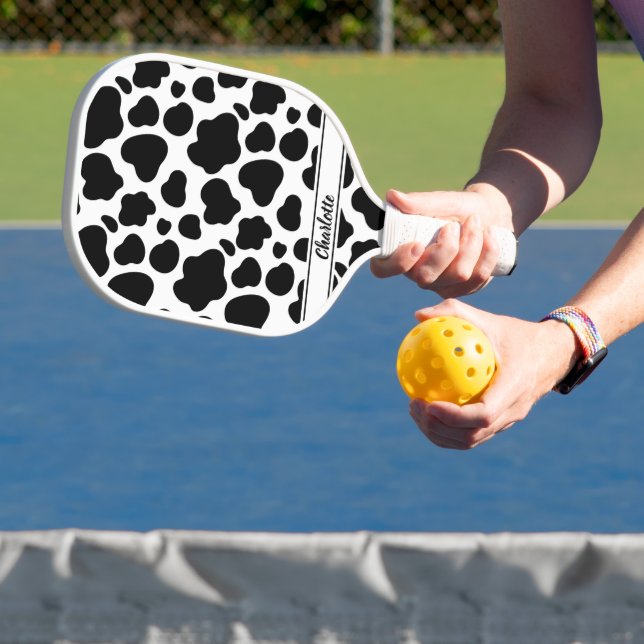 Trendy Cute Fun Black & White Cow Pattern Custom Pickleball Paddle (Insitu)