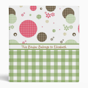 Trendy Cute Gingham Polka Dots With Name Binder