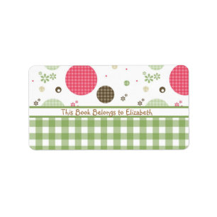 Trendy Cute Gingham Polka Dots With Name Label