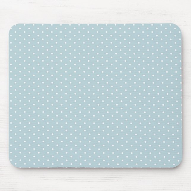 Trendy Cute Girly Blue White Polka Dots Pattern Mouse Pad (Front)