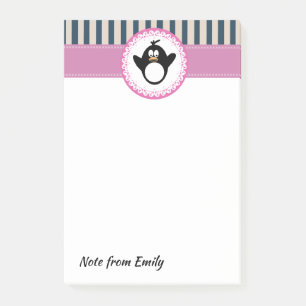 Trendy cute girly cartoon funny penguin post-it notes