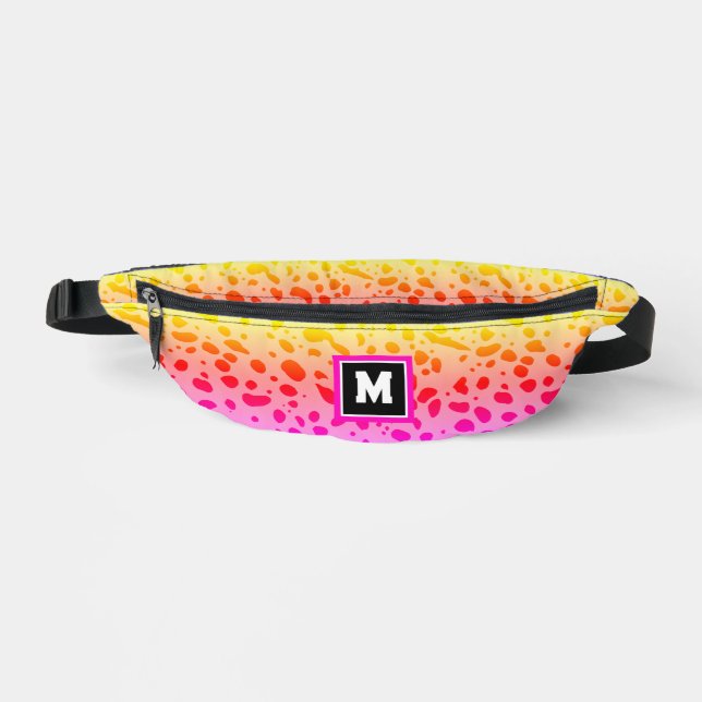 Trendy Cute Girly Pink Gradient Wild Animal Print Fanny Pack (Front)