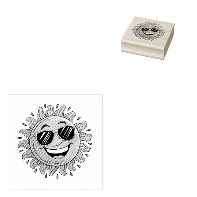 Trendy Cute Happy Yellow Sun with Sunglasses       Rubber Stamp (Stamped)
