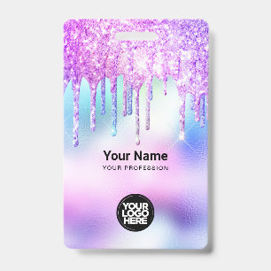Trendy Cute Holographic Glitter Drips Employee Badge