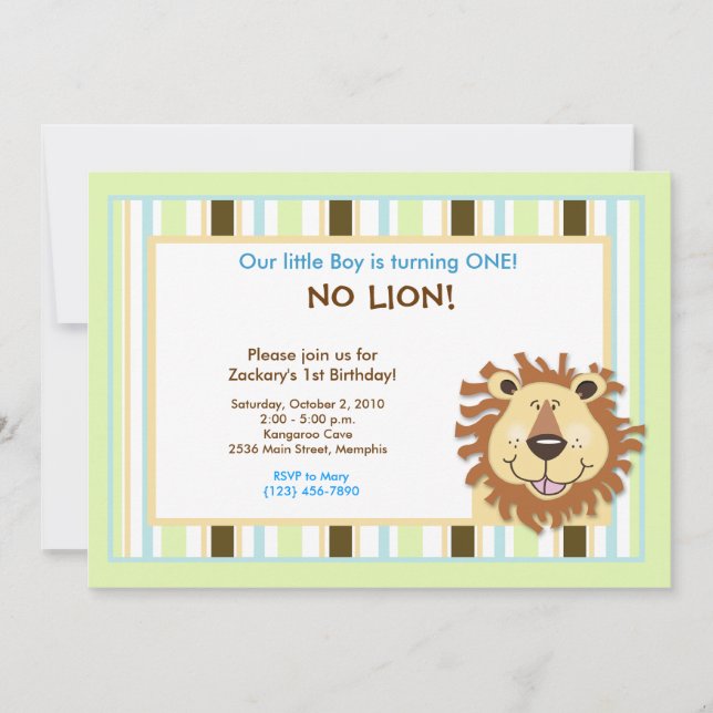 Trendy Cute Lion 1st Birthday 5x7 Invitation (Front)