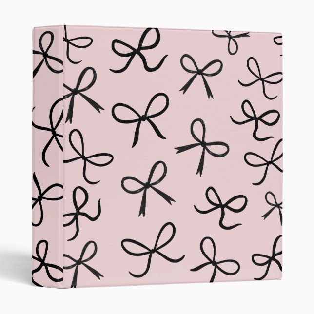 Trendy Cute Little Black Bows Pink Binder (Front/Spine)