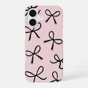 Trendy Cute Little Black Bows Pink iPhone 16 Case