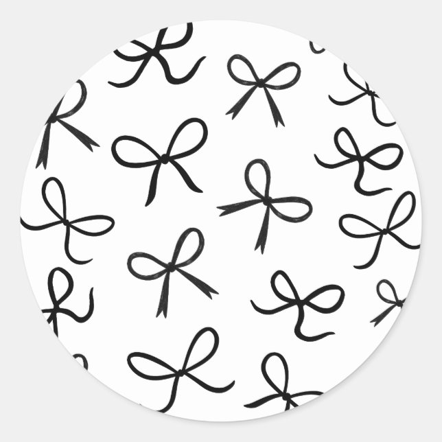 Trendy Cute Little Black Bows White Classic Round Sticker (Front)