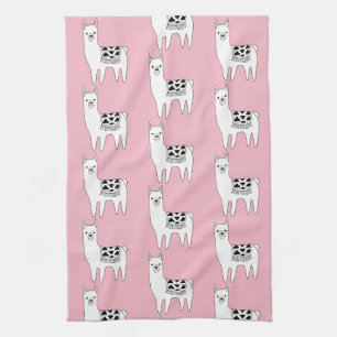 Trendy Cute Llama Sketch & Pink Kitchen Towel