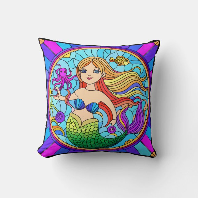 Trendy Cute Mermaid Theme Tropical Beachy Design Throw Pillow (Front)