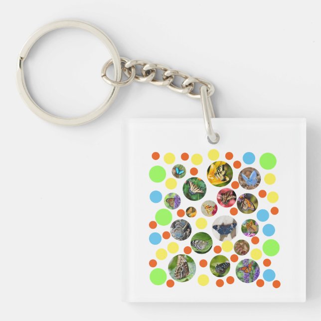 Trendy Cute Modern Butterflies Polka Dots Kids Keychain (Front)