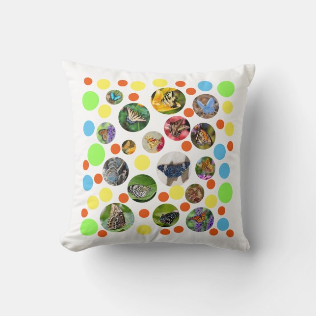 Trendy Cute Modern Butterflies Polka Dots Kids Throw Pillow (Front)
