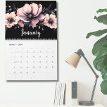 Trendy Cute Modern Pink Black Floral Calendar<br><div class="desc">Customizable cute and simple elegant pink, black and white flower design. A classic but whimsical look with pink, black, grey and cream coloured flowers with white font and a touch of gothic vibe. A blend of modern and elegant text with some fun script lettering. Edit all of the text to...</div>