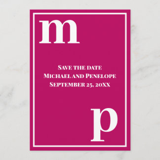 Trendy Cute Monogram Magenta Save the Date Invitation