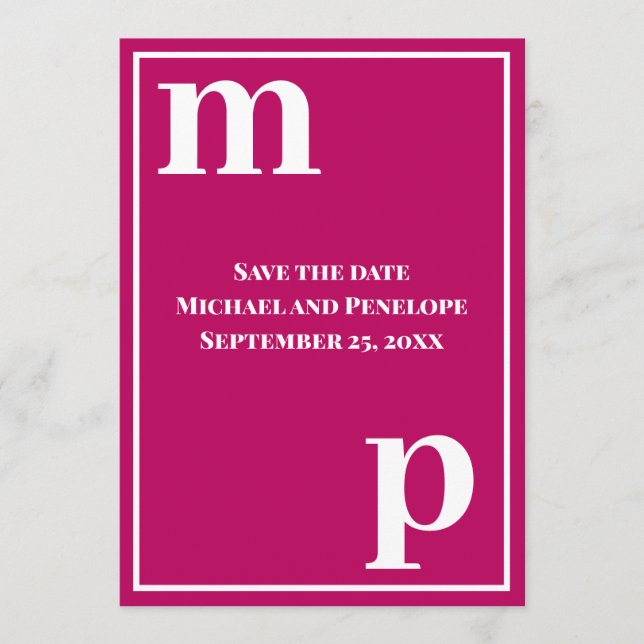 Trendy Cute Monogram Magenta Save the Date  Invitation (Front)