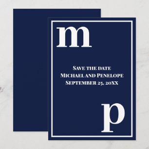 Trendy Cute Monogram Navy Blue Save the Date Invitation