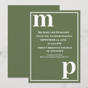 Trendy Cute Monogram Olive Green Wedding Invitation